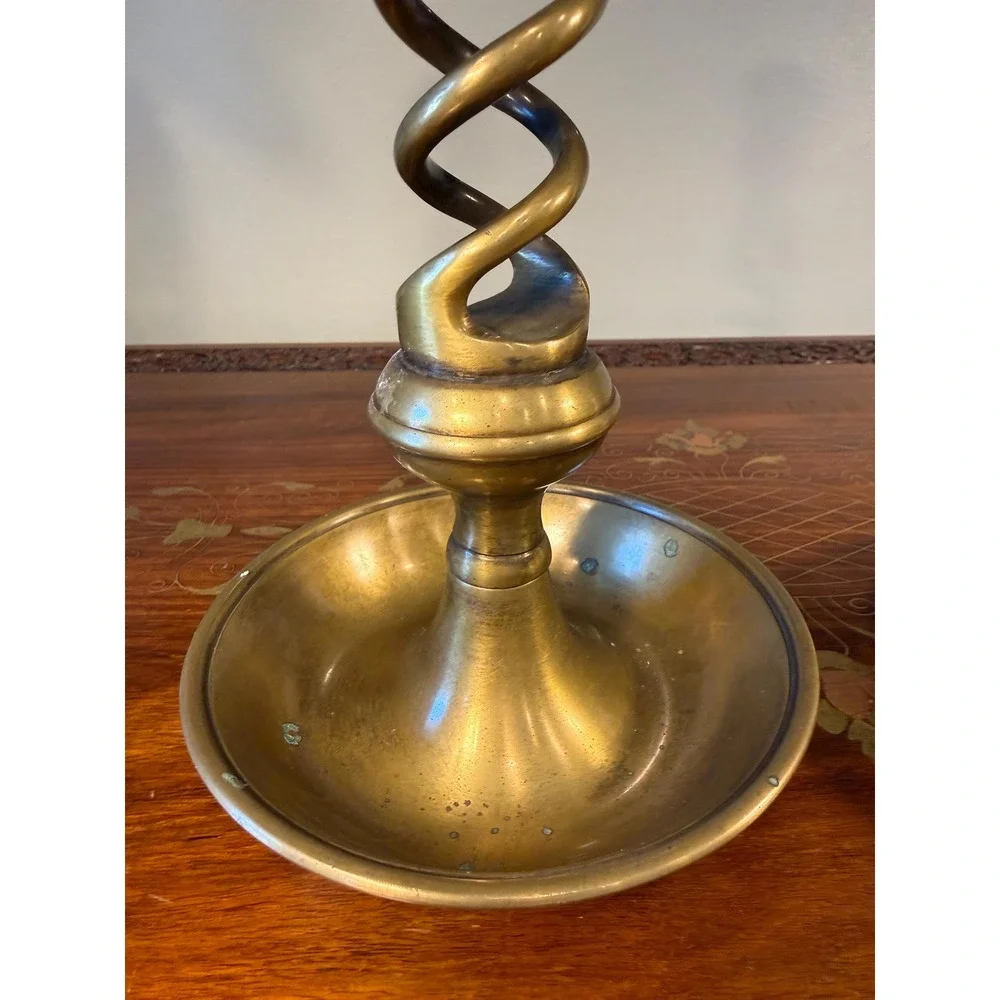 Vintage Solid Brass Barley Twist Candlesticks Pair • 13.75